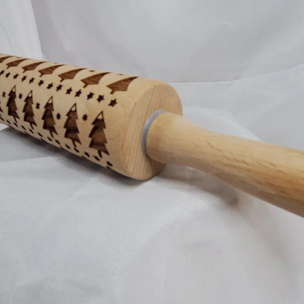 Embossed Rolling Pins for Baking Christmas Tree Engraved Wooden Rolling - Picture 8 of 9